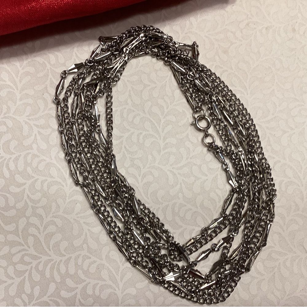 Shiny Double Chain Silvertone Long Necklace - Picture 3 of 9